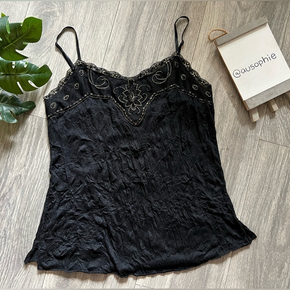 Vintage y2k xhilaration sequin and lace trimmed crinkle layering top size M - Picture 1 of 8